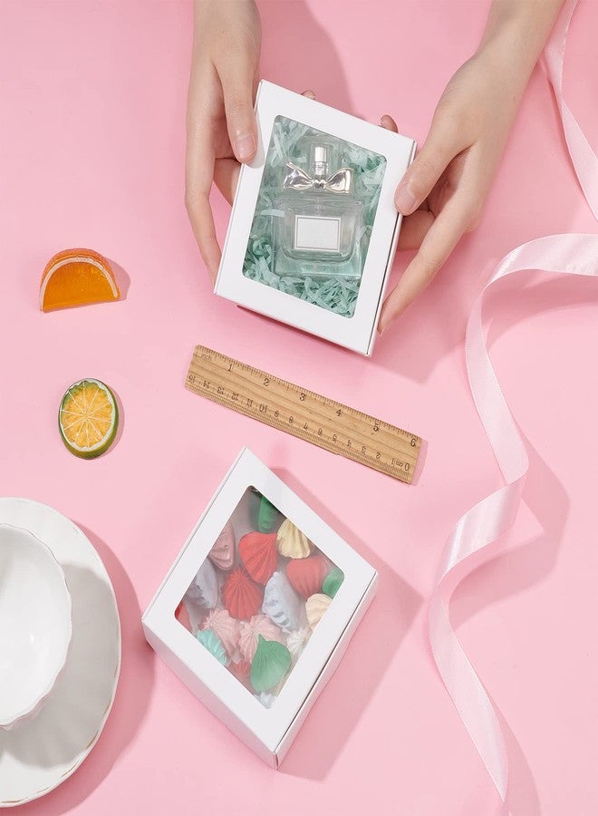 BENECREAT 16Packs 4.2x4.2x1.2inch Clear PVC Square Window Gift Boxes, White Kraft Paper Present Packing Boxes for Party Favor Treats, Cookies, Small Gifts or Crafts - Image 3